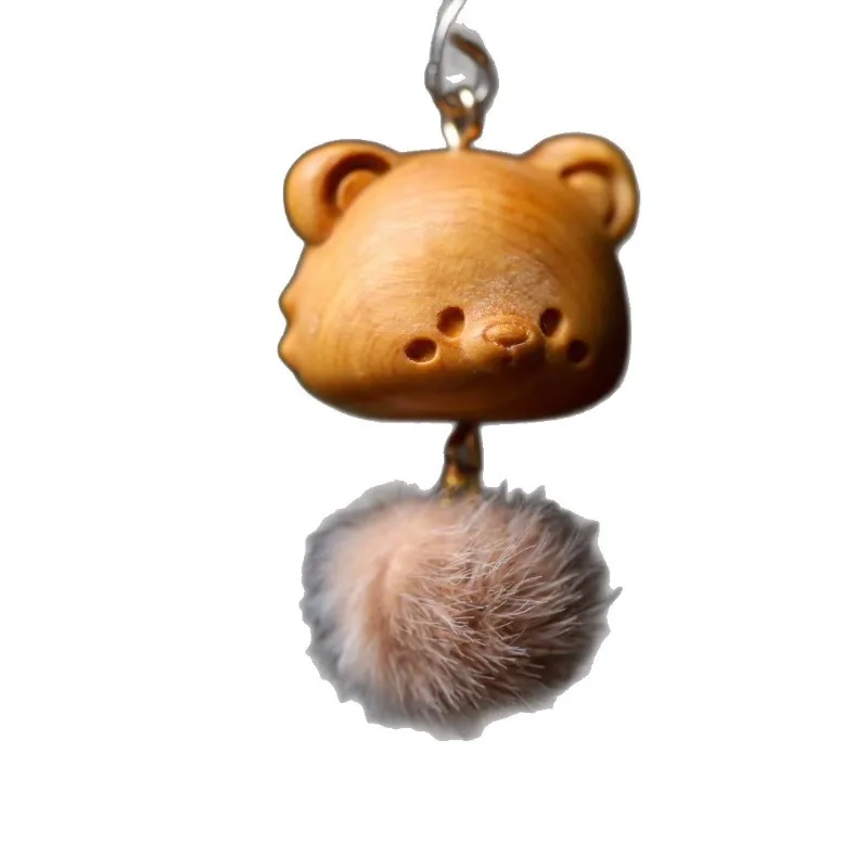 1PC Unique Cliff Thuja Carved Cute Bear Pendant Wood Phone Chain Keychain Wenwan Hanging Ornament Festival Gift Craft Decoration