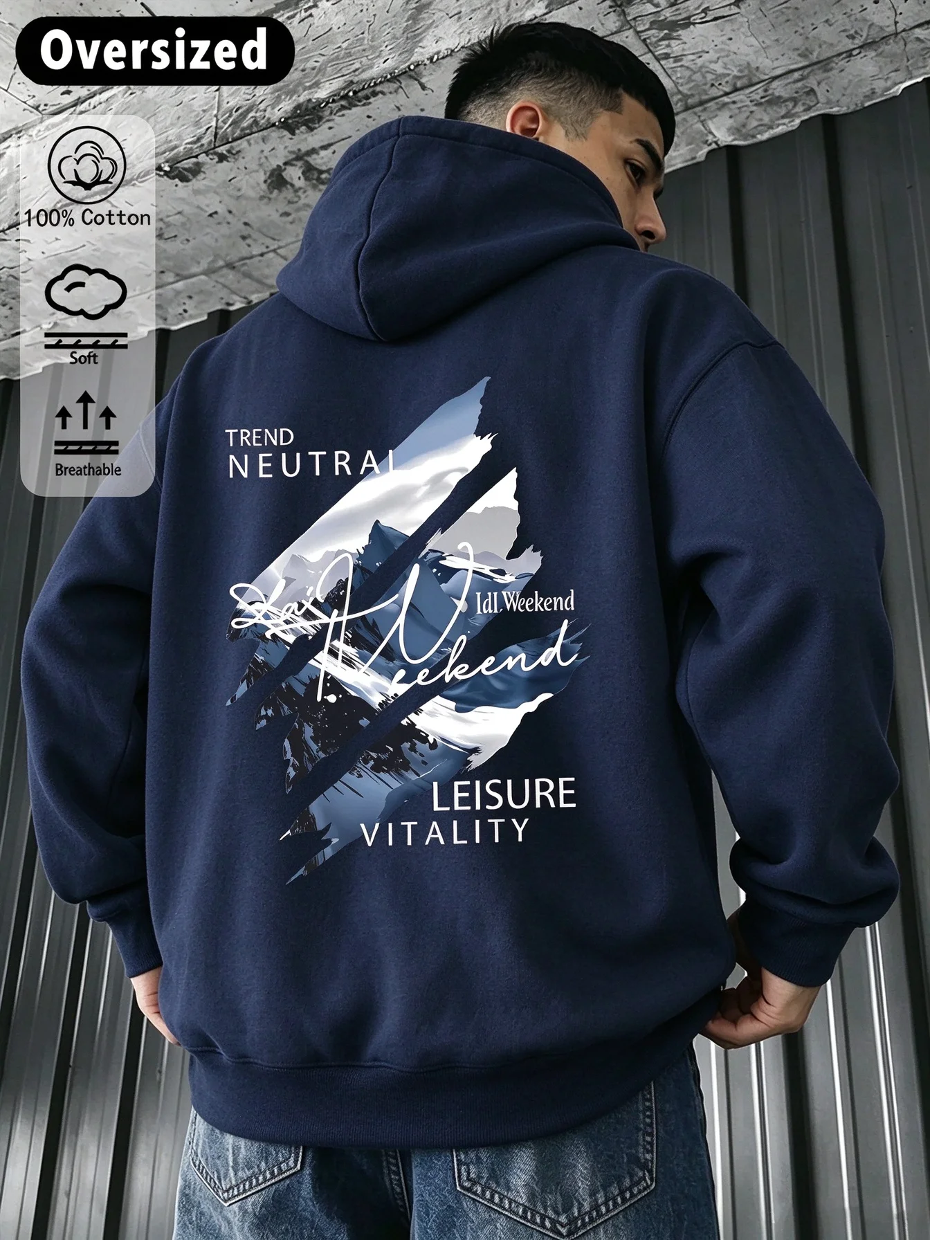 Men Oversized casual Hooded Sweatshirt Abstract Mountain Leisure Vitality Pattern Casual Pullover Sports Hoodie Autumn Winter