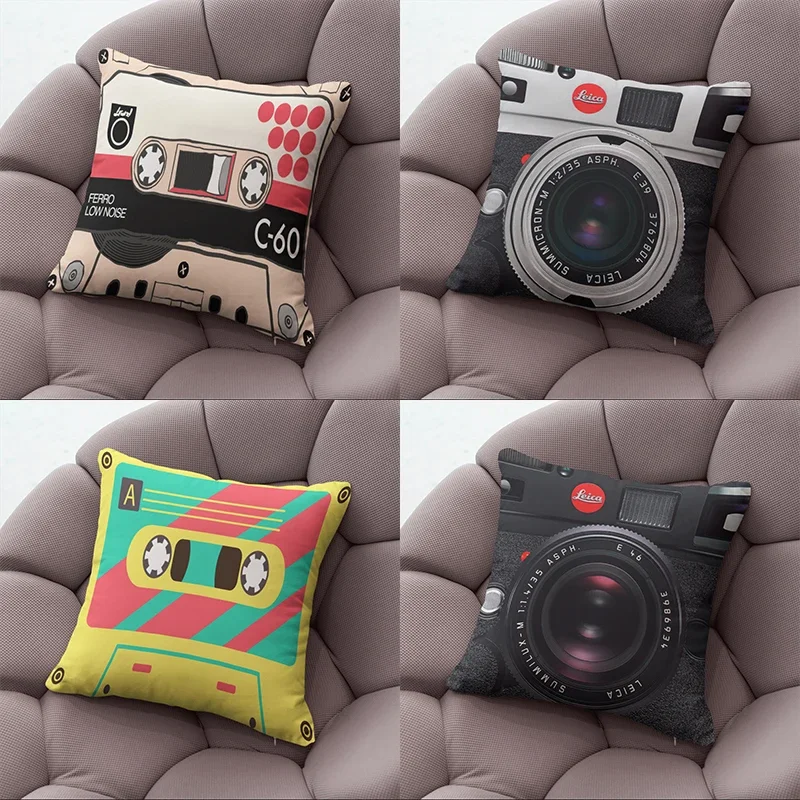 Sarung bantal kamera Kawaii klasik, pita musik lucu dekorasi Sofa kamar tidur bantal dekorasi rumah pesta musik