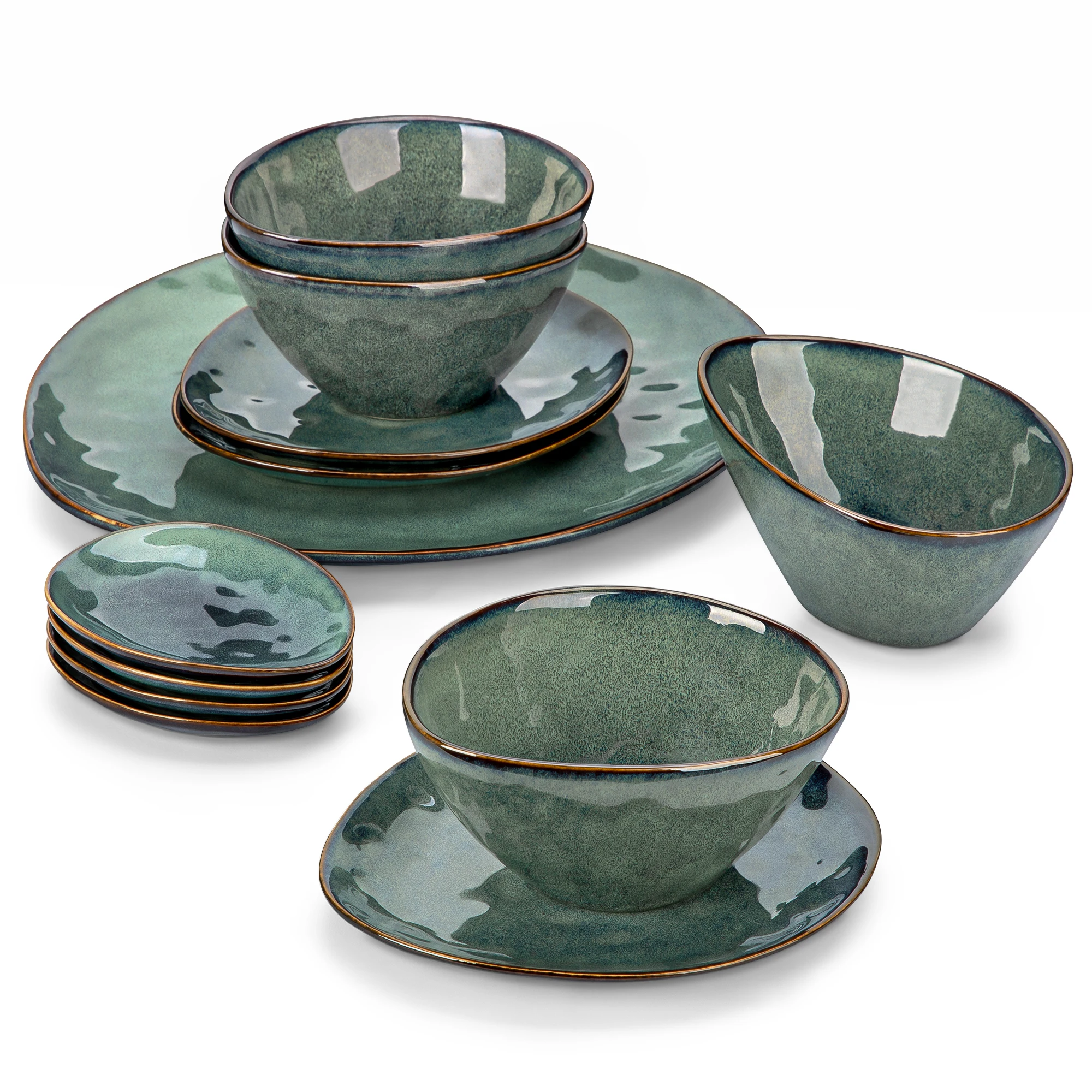 VANCASSO Starry Green 11/22/33Piece Ceramic Tableware Dinner Set Vintage Look with Serving Platter,Dessert Plate,Bowl and Saucer