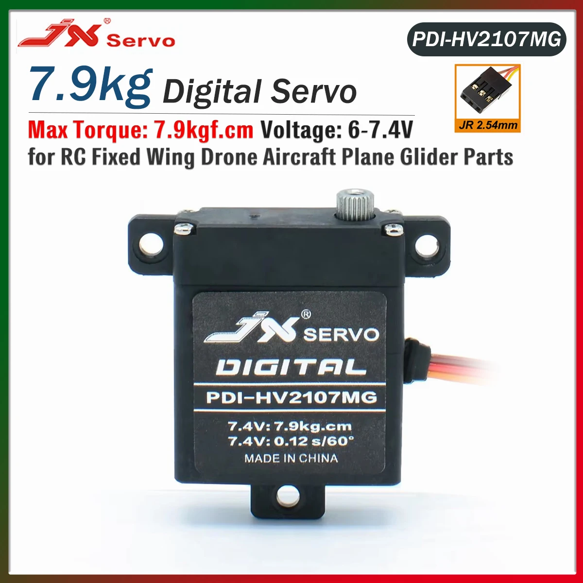 JX Servo PDI-HV2107MG 7.9kg CNC Steering Torque Digital Metal Gear Core Standard Servo 7.4V for RC Fixed-wing Airplane Glider