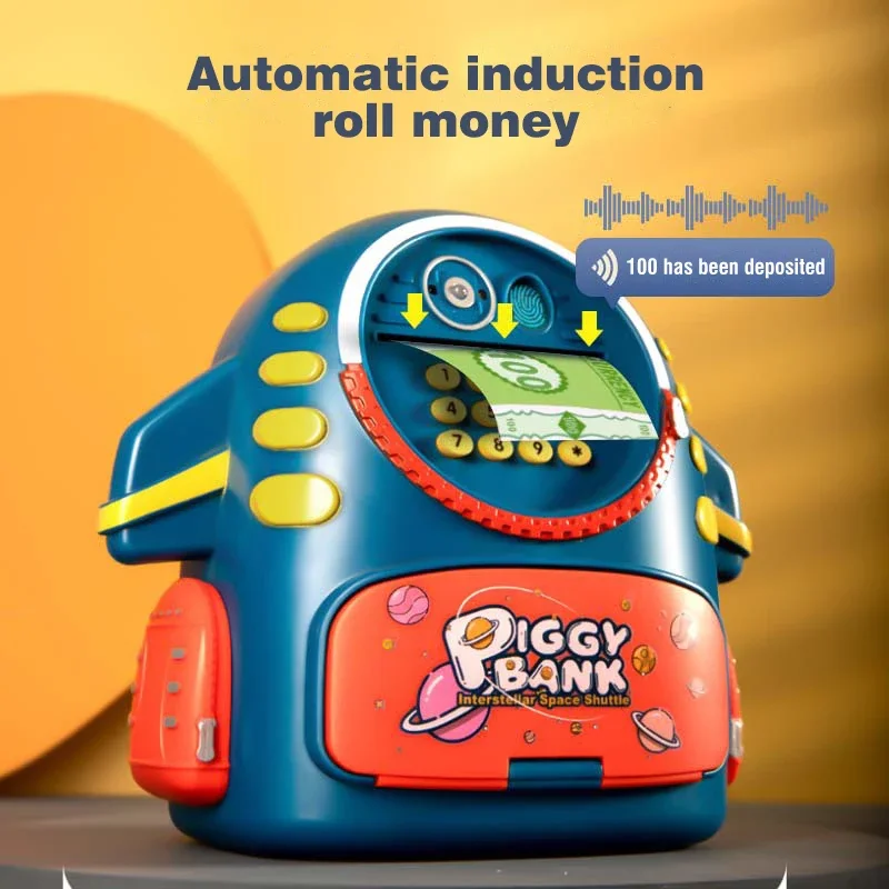 Space Piggy Bank Password Kids Toys Backpack Saving Money Box Simulation Fingerprint Automatic Coin Large Capacity Storage Gifts