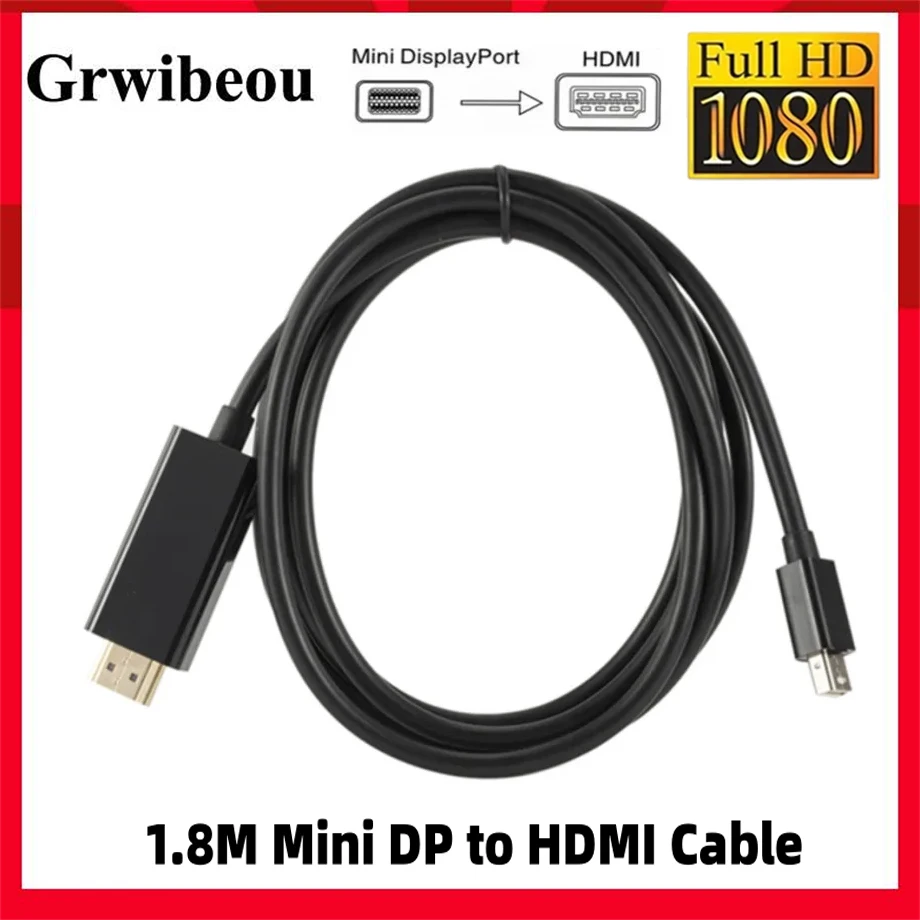 1.8M 1080P Mini Displayport to HDMI Cable HD Thunderbolt 2 Mini Display Port Adapter Cord For MacBook Air Mini DP to HDMI