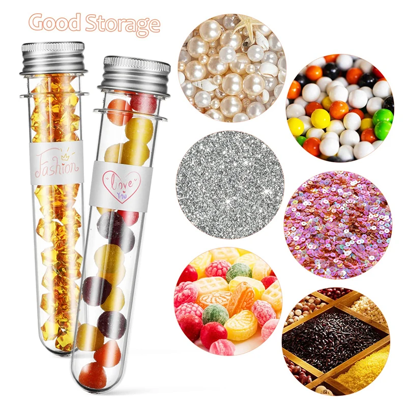 100Pcs 10ml 15x100mm Lab Clear Plastic Test Tubes with Corks Stoppers for Wedding Laboratory School Using