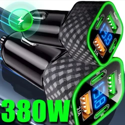380W Super Charger USB Car Phone Charger Dual PD 4 in 1 with Voltage Display Super Fast Charge Adapter for IPhone Xiaomi Samsung