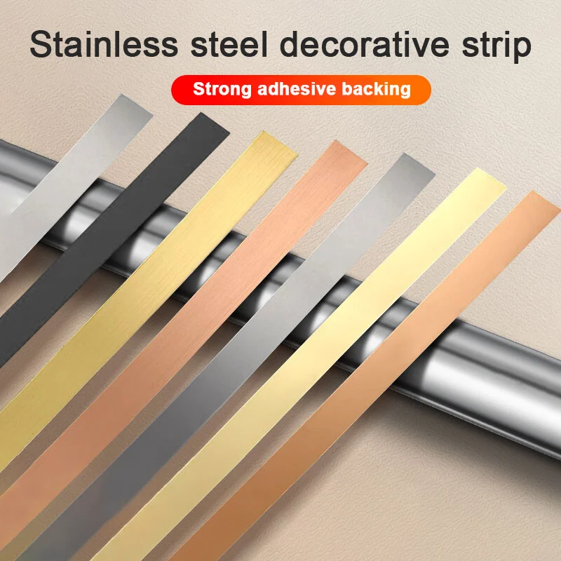 10 Meter Self-Adhesive Stainless Steel Decorative Strip, Self-Adhesive Matte Effect, Suitable for DIY Home Decoration