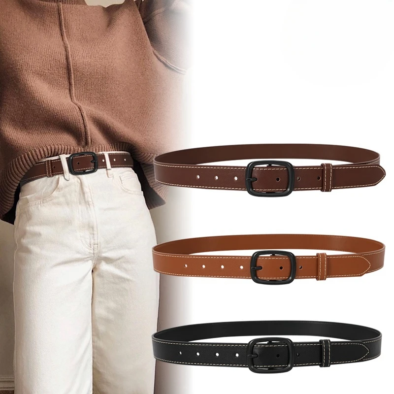 

Elegant Women's Genuine Leather Belt with Metal Buckle, Perfect for Business Casual, Skirts, and Jeans