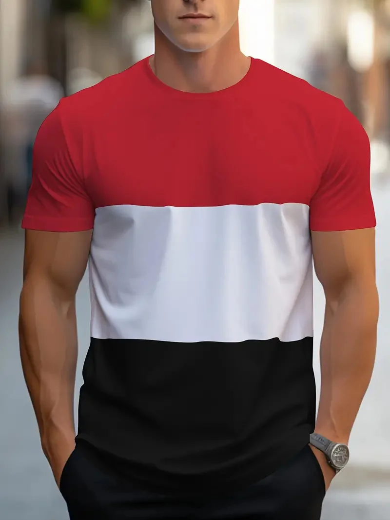 Summer new fashion men colorful geometric print pattern leisure loose street fitness high quality leisure men's T-shirt image 3
