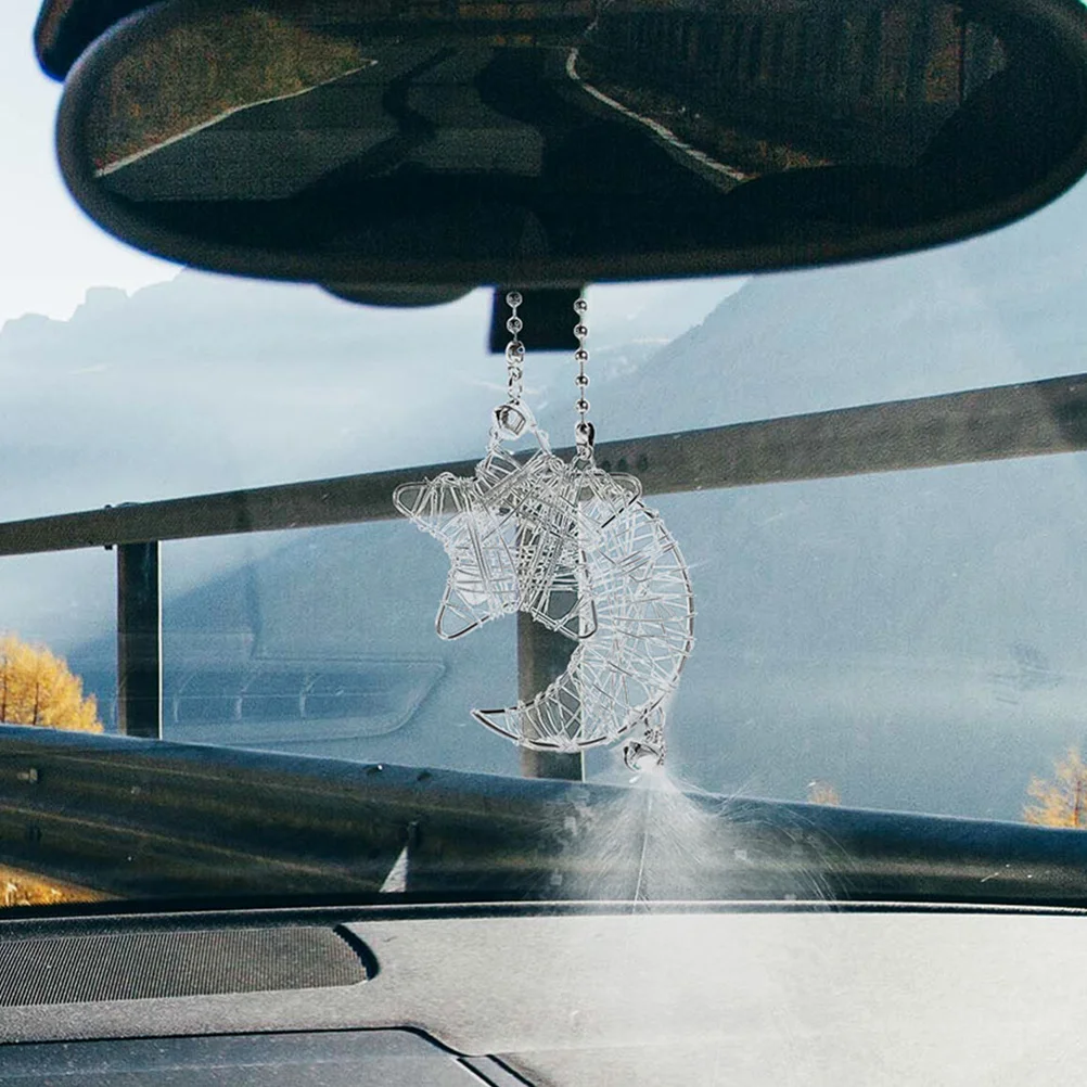 

2Pcs Dream Catcher Ornament Car Charm Rear View Mirror Decor Metal Stars Moons Unique Design Hanging Car Accessories