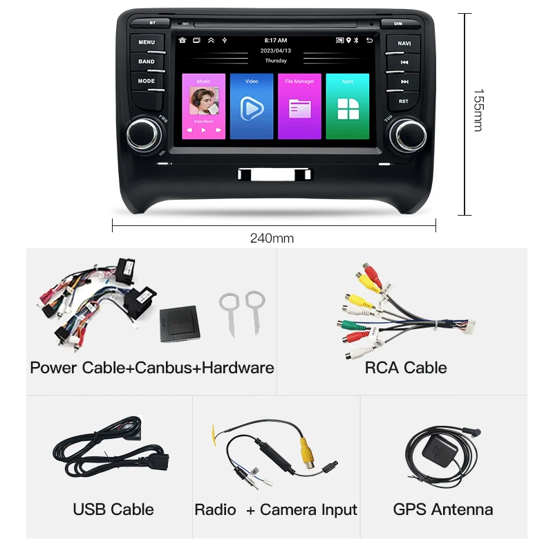 For Audi TT MK2 8J 2006-2014 Android 13 Auto Car Radio Multimedia Stereo GPS Navi Head Unit Carplay Intelligent Systems 2 Din