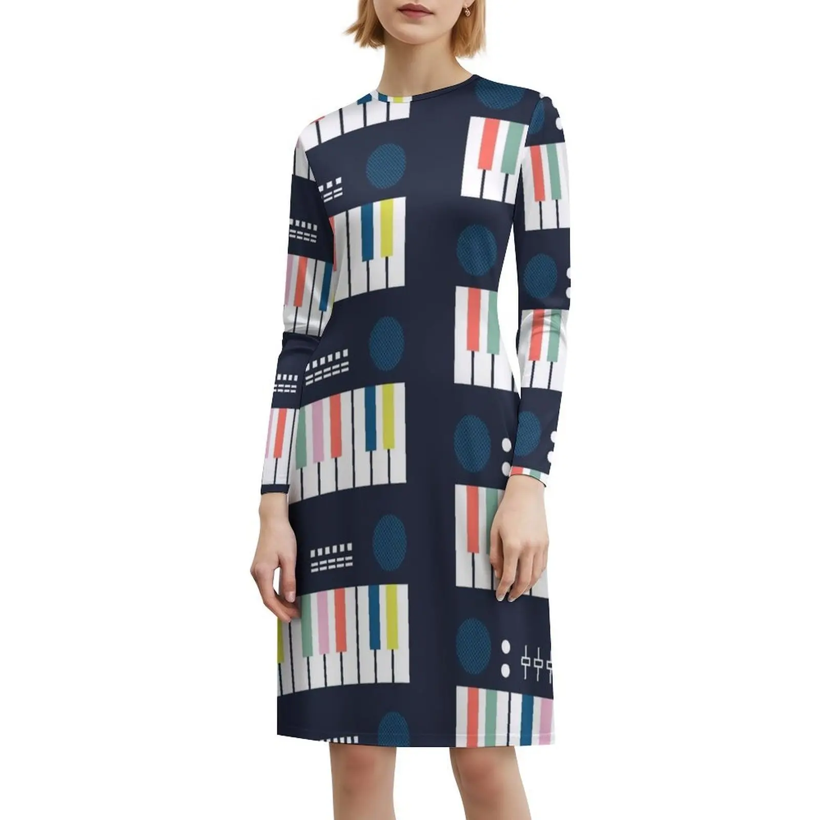 Abito sintetico con scollo a cuore Abito elegante da festa estivo per donna Abito sintetizzatore sintetizzatore di musica elettronica anni '80