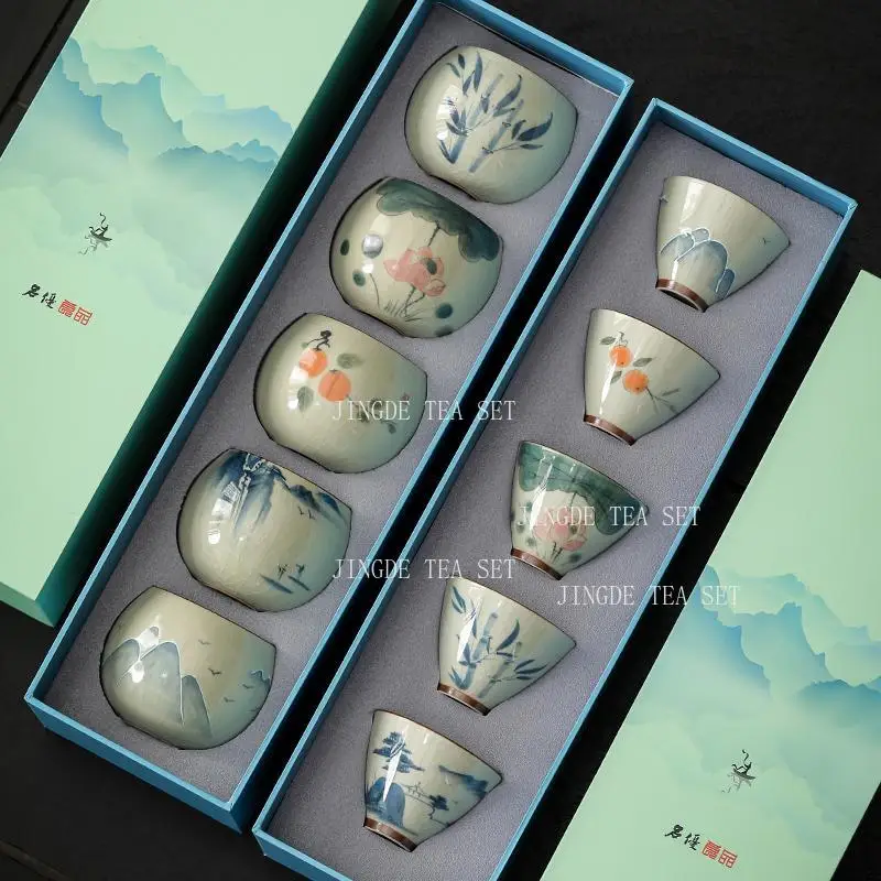

Ceramic hand-painted tea cup Kung Fu Tea Cup Gift Box Set Small teacup underglaze colour High end gift giving drinking utensils