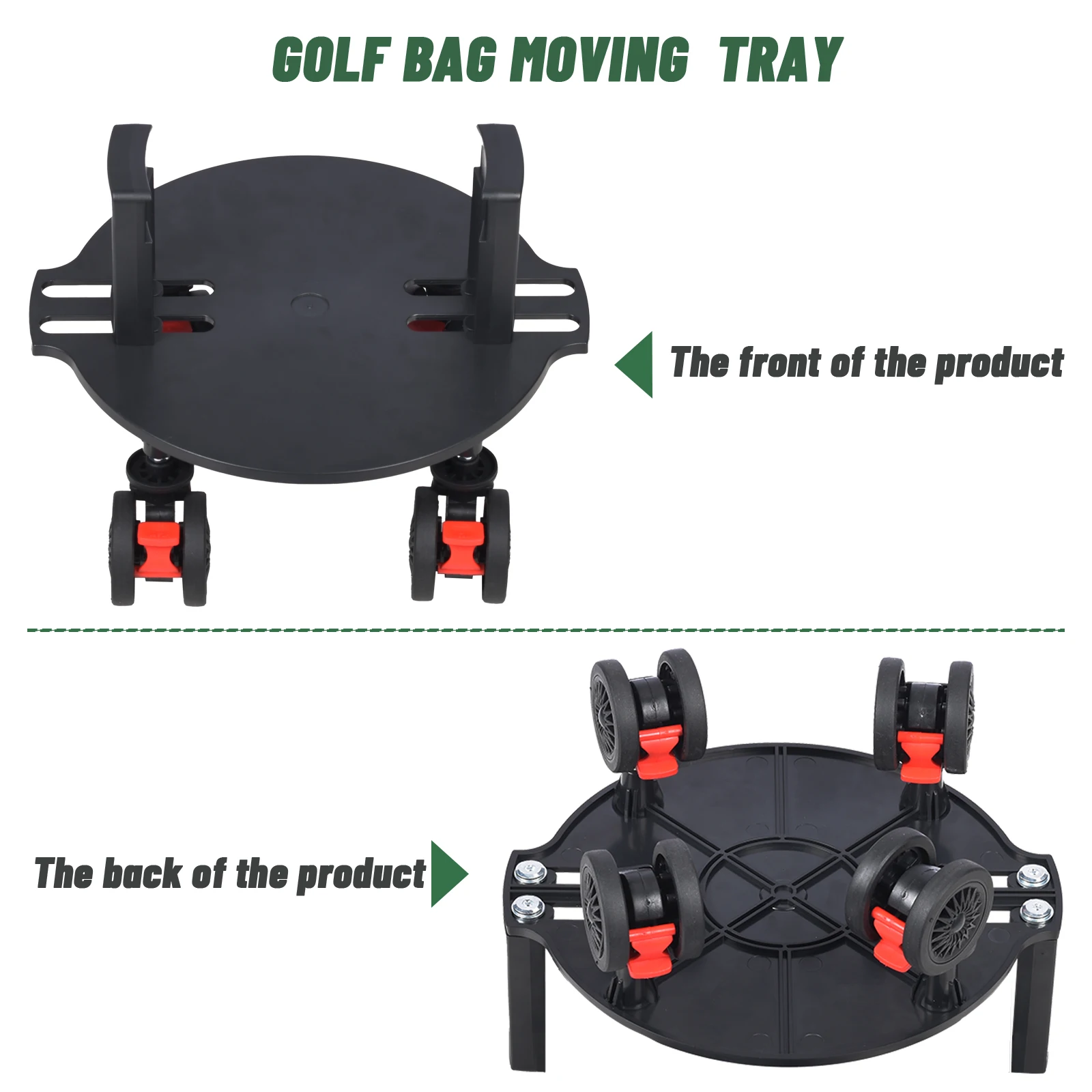 Universal Golf Bag Mobile Tray - Heavy-duty Rotating Wheel Trolley with Detachable Base Plate, Suitable for 8-10 Inch Golf Bags