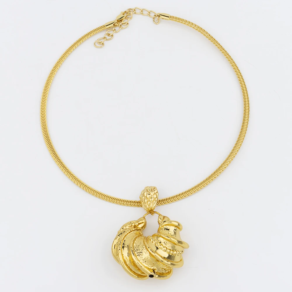 Dubai Afrikanisches Goldfarbenes Schmuckset für Frauen Ohrringe Anhänger Halskette Hochwertiges Kupfer für Braut Hochzeit Party Geschenke – Detail 3