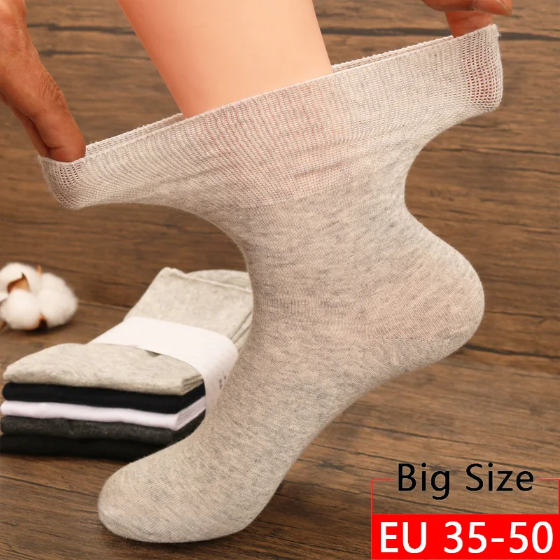 1 Pair Big Large Socks EU 48,49,50 Solid Mid Socks Men's Plus Size Combed Cotton Diabetes Patients Socks носки For Old Men Women