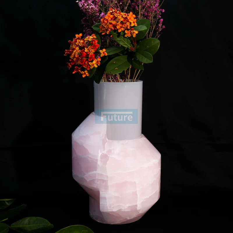 Modern Minimalist Pink Natural Marble Vase Home Decoration for Living Room Coffee Table Dining Table Floral