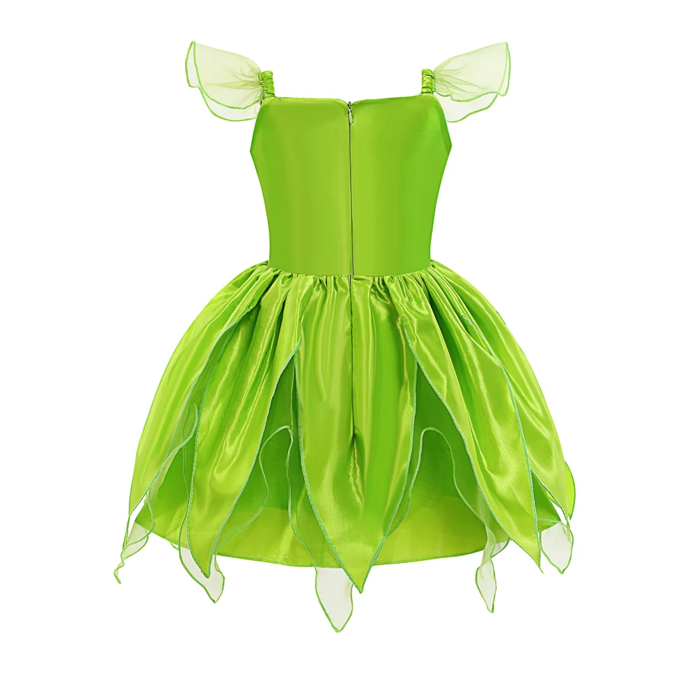 Vestido de campanilla de hada para niñas, disfraz de princesa, flor verde, alas de elfo, TinkerBell, ropa de fiesta de Carnaval