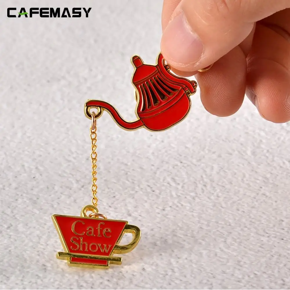 CAFEMASY Coffee Maker Enamel Brooch Lovely Coffee Series Matel Pin Barista Badge Punk Lapel Coffee Collection Pin Jewelly