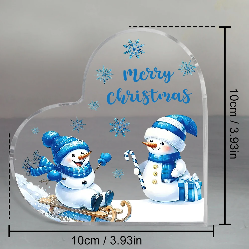 Classic Style Merry Christmas Snowman Acrylic Ornament - Heart-Shaped Festive Decoration, Power-Free Home & Office Decor - view 6