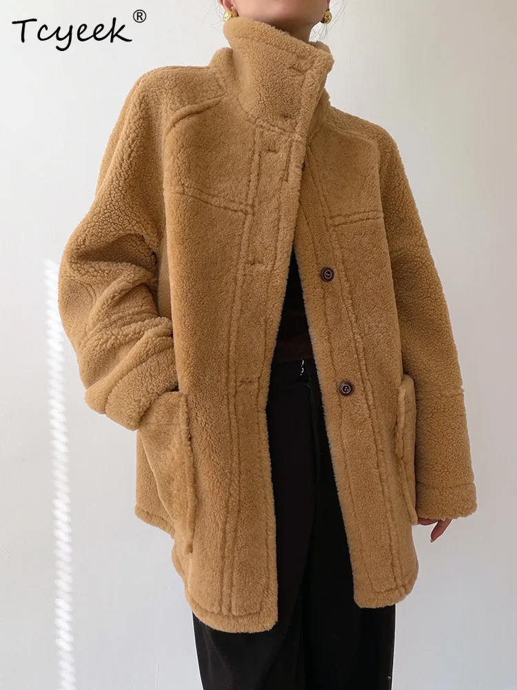 Tcyeek, chaqueta de cuero genuino, chaquetas de invierno, abrigo de piel de oveja merina Natural para mujer, ropa de longitud media 2025 para mujer, Шуба Ж Jayacud