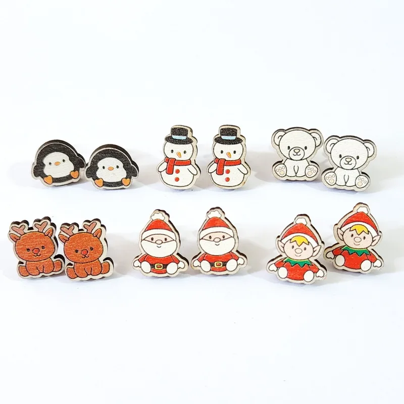 Christmas Girl's Gifts Little Baby Deer Bear Penguin Snowman Goblin Sant Claus Cute Xmas Stud Earrings for Woman