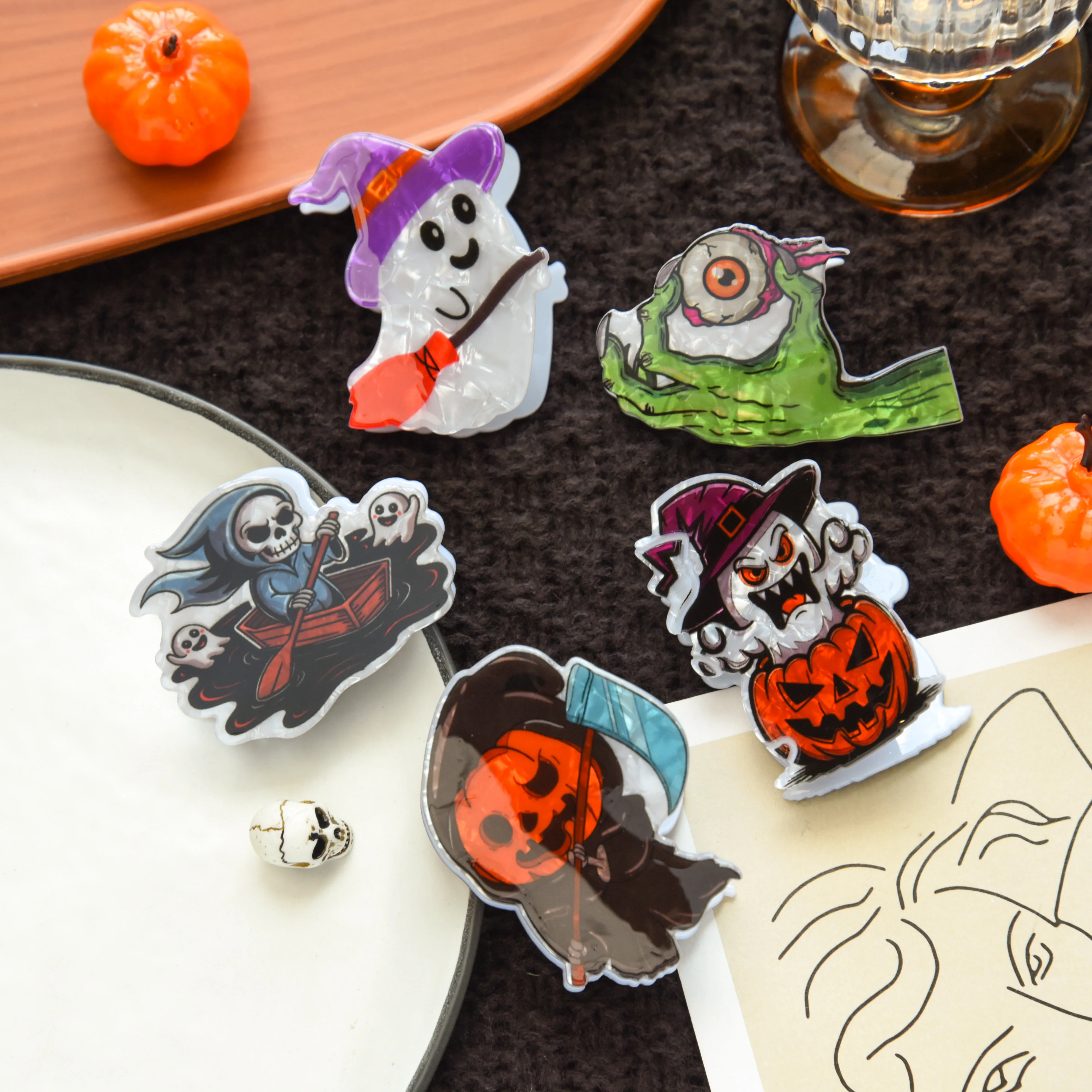 

2025 The Legend of Halloween Series Hair Claw Funny Fellows Party Acrylic Hair Claw Clips Hair Accessories for Women Girls
