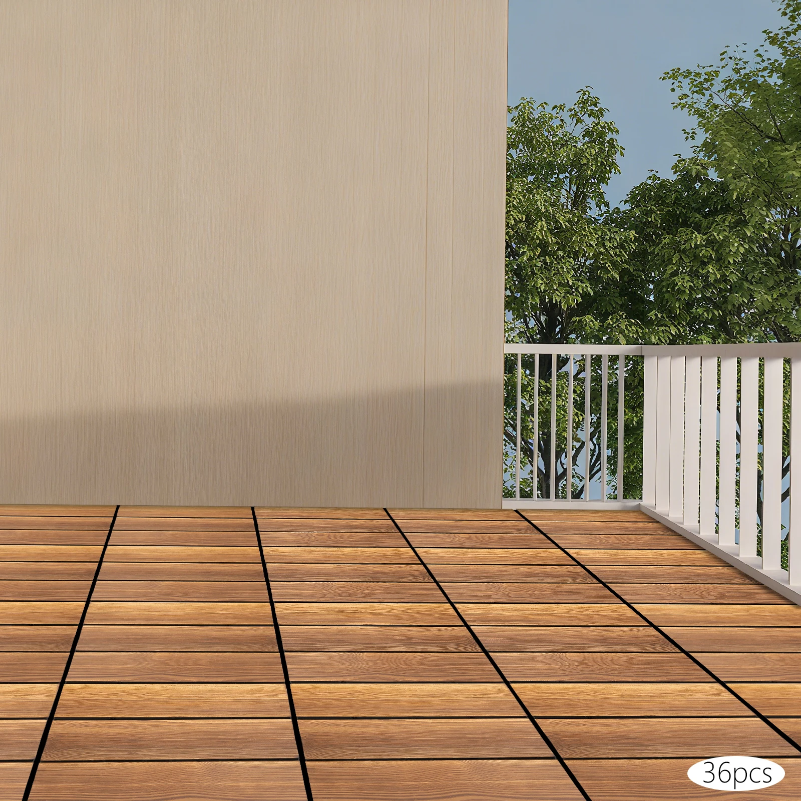 36 PCS Hardwood Interlocking Flooring  Larch Solid Wood Patio Deck Tiles DIY Outdoor Waterproof Tiles 12" × 12"