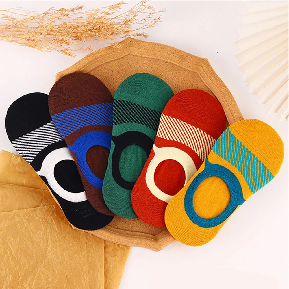 

1pair Socks Men Short No Show Low Cut Ankle Casual Cotton Thin Striped Multipack Non-slip Silicone Summer Breathable Invisible