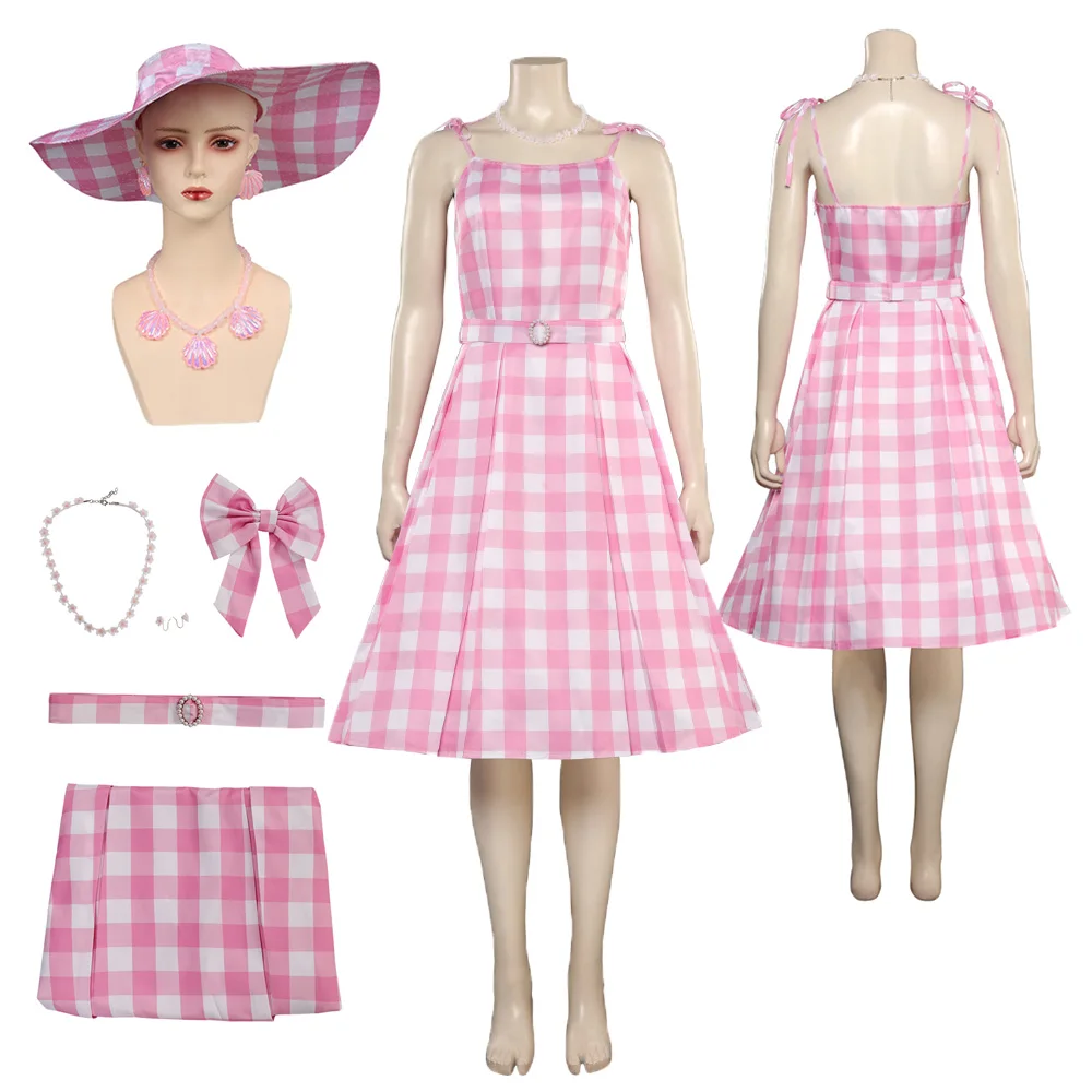 Déguisement de Cosplay Margot pour enfants, robe rose, chapeau, collier, boucles d'oreilles, costume d'Halloween, carnaval, déguisement imbibé pour enfants filles