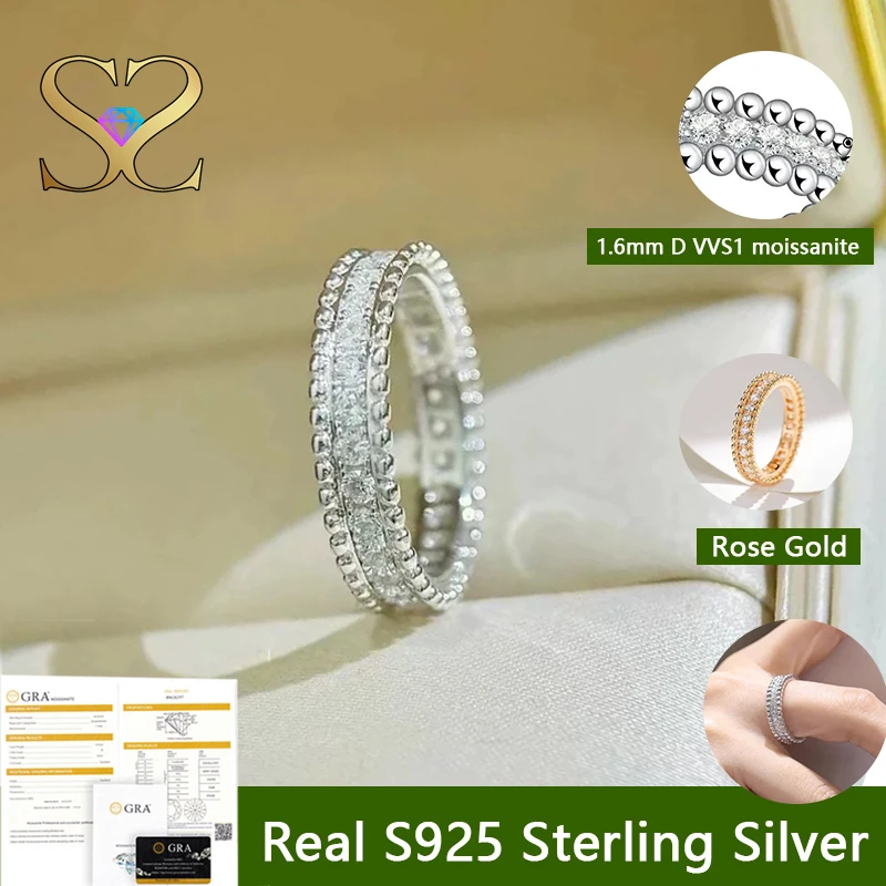 

High-quality S925 Sterling Silver Ring 1.6mm D VVS1 Moissanite Stone Rings Fine Jewellry