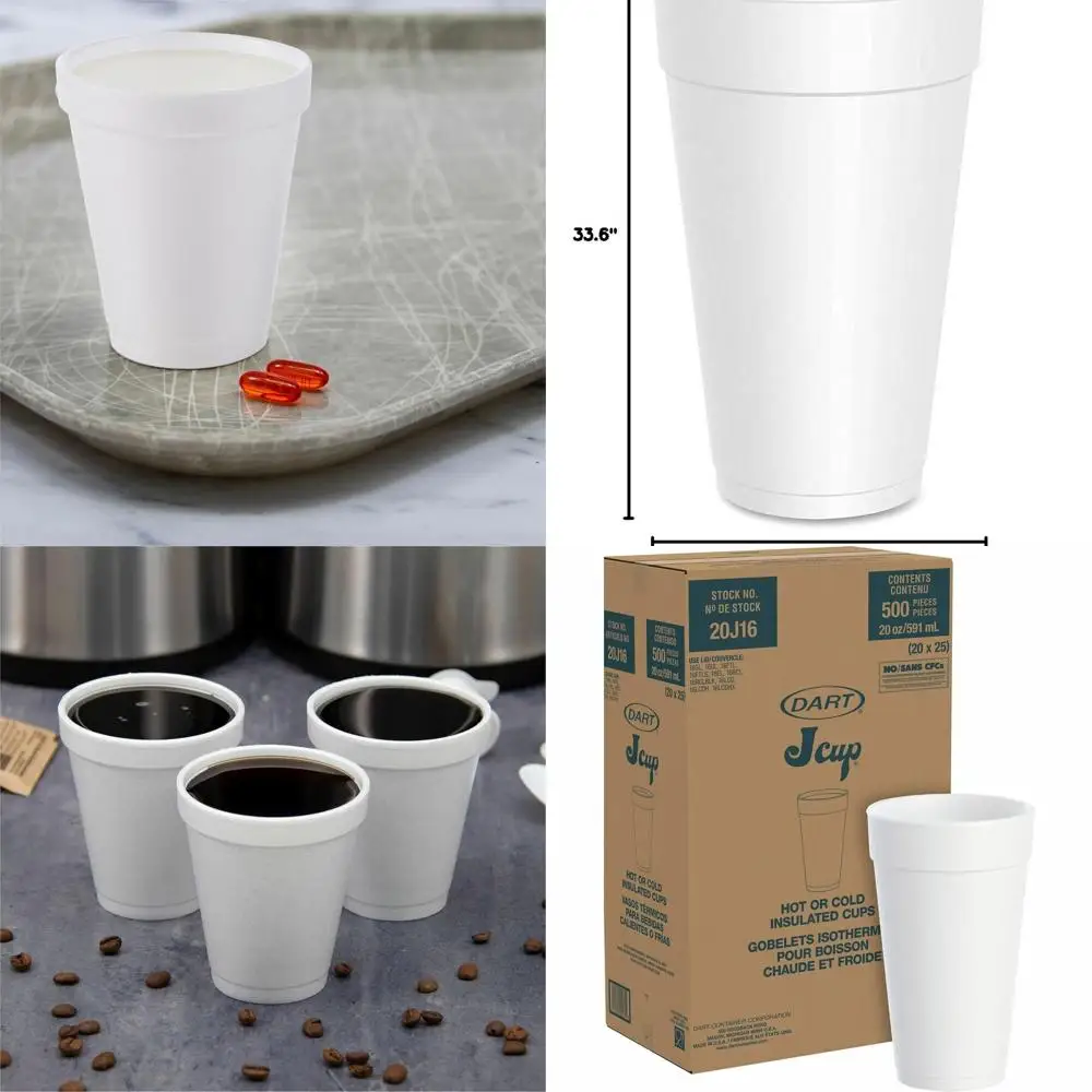 

20 oz Large Foam Drink Cup, 3.7 Top & 2.4 Bottom Diameter, 6.1 Tall, Pack of 500, White