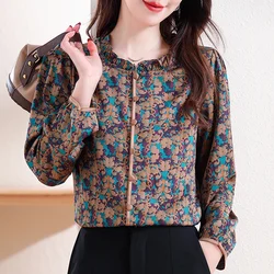 Women Summer Autumn Style Chiffon Blouses Shirt Ladies Chic Ruffles Collar Printed Casual Loose Tops Fashion Blusas Mujer 2024