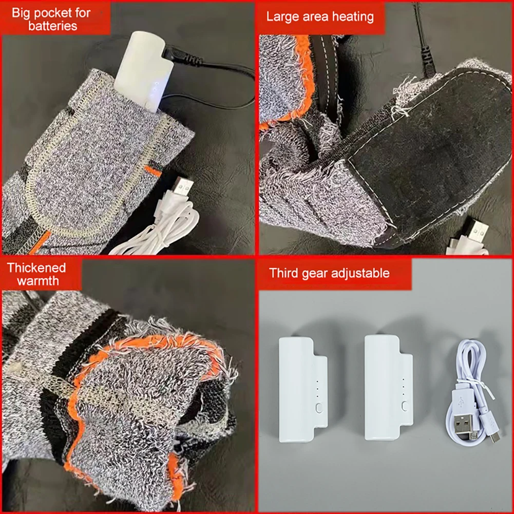 ไฟฟ้าถุงเท้าความร้อน 3.7 V แบตเตอรี่เท้าถุงเท้าอุ่นยืดหยุ่นสบาย 3 โหมดปรับได้สําหรับตกปลาตั้งแคมป์สําหรับเดินป่าเล่นสกี