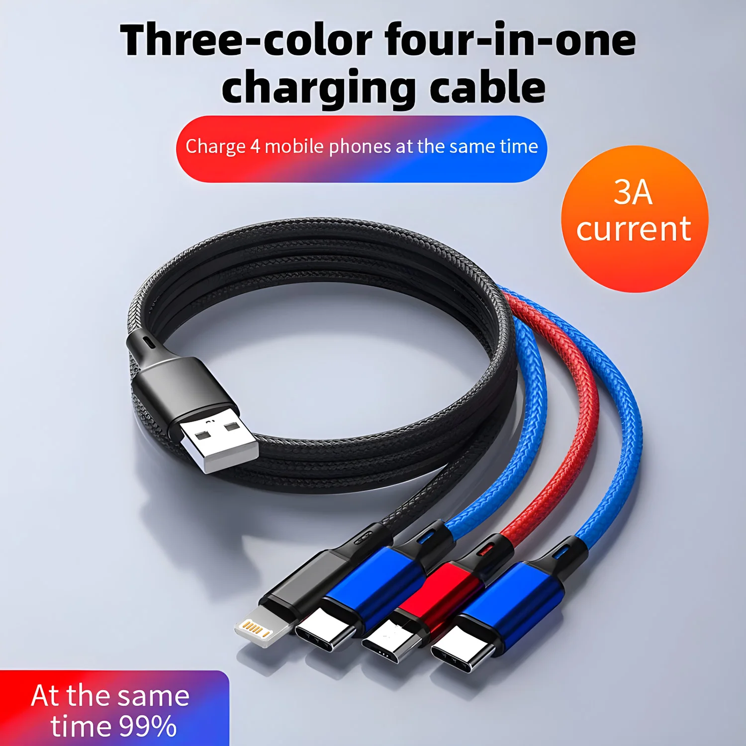 1pcs/2pcs 4 in 1 USB Charging Cable For iPhone 13 12 14Pro Max Mini 3 in 1 Micro USB Type C Fast Charging Cord for iPhone Huawei