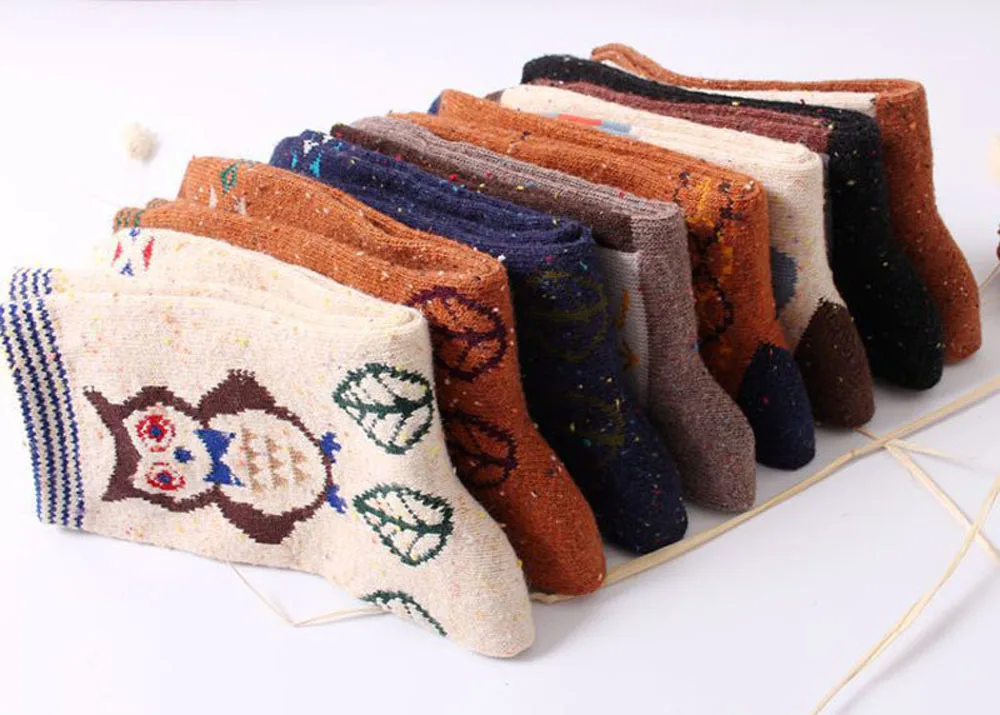 3 Paar/Set Vintage Dicke Kaninchenwollsocken für Damen Retro Winter Harajuku Tiermotive Eule Hirsch Katze Elefant Niedlich Süß – Detail 16
