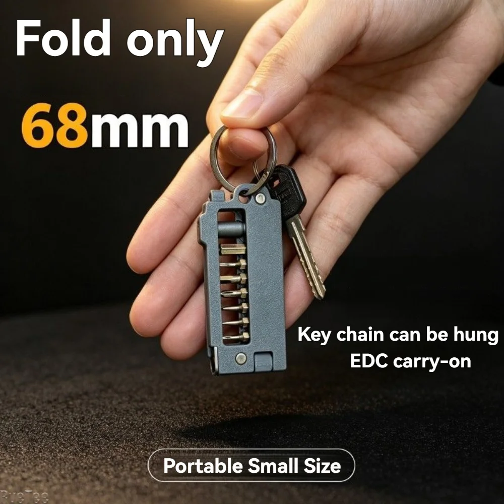 13-in-1 Batch Head Bits Combo, 3D Printed Portable Key Ring Set, Magnetic Phillips Screwdriver Bits for Bike Repair