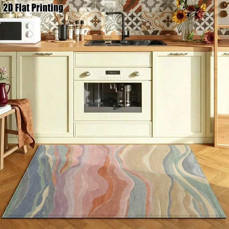 1Pc Morandi Color Abstract Wave Pattern Rug, Retro Art Decorative Rug for Living Room, Bedroom, Dining Room, Bedside, Indoor and Outdoor Patio, Home Decor