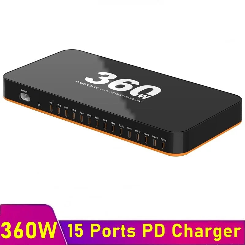 360W Universal Multi USB PD Charger 15 Port PD 24W Each Fast Charging Station For Ipad Iphone 16 15 14 13 12 Samsung S22 Tablet