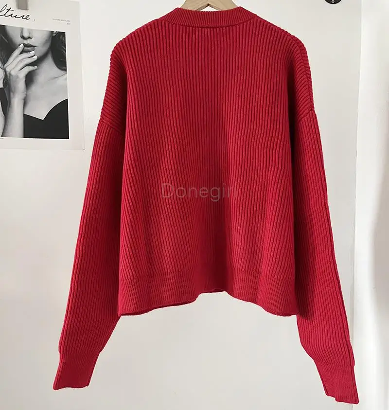 Donegirl Autumn Winter New 2024 Women Single-breasted Knitted Sweater Commute Cardigan Solid Simple Short Coat Female Tops Chic