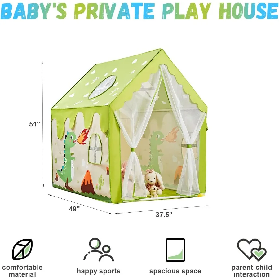 เต็นท์เล่นทรงไดโนเสาร์สำหรับเด็กชายและเด็กหญิง ขนาดใหญ่ ใช้ได้ทั้งในบ้านและนอกบ้าน พร้อมไฟบอล (ไม่รวม) ทำจากโพลีเอสเตอร์เนื้อนุ่ม