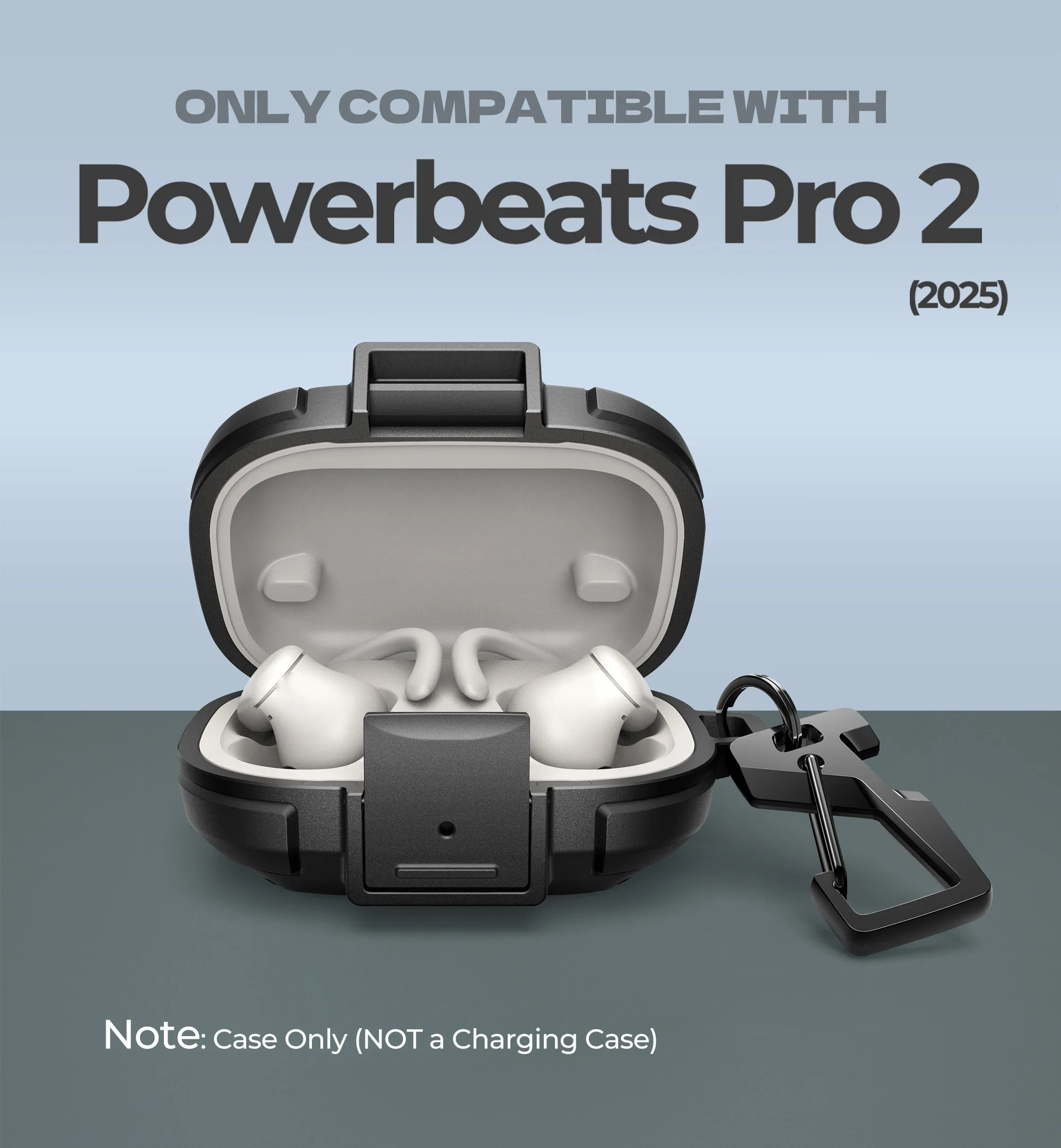 لـ Beats Powerbeats Pro 2 غطاء ممتص للصدمات متين مع قفل آمن من مادة TPU حافظة شفافة مقاومة للصدمات مع حلقة تسلق وحلقة مفاتيح ومجموعة تنظيف