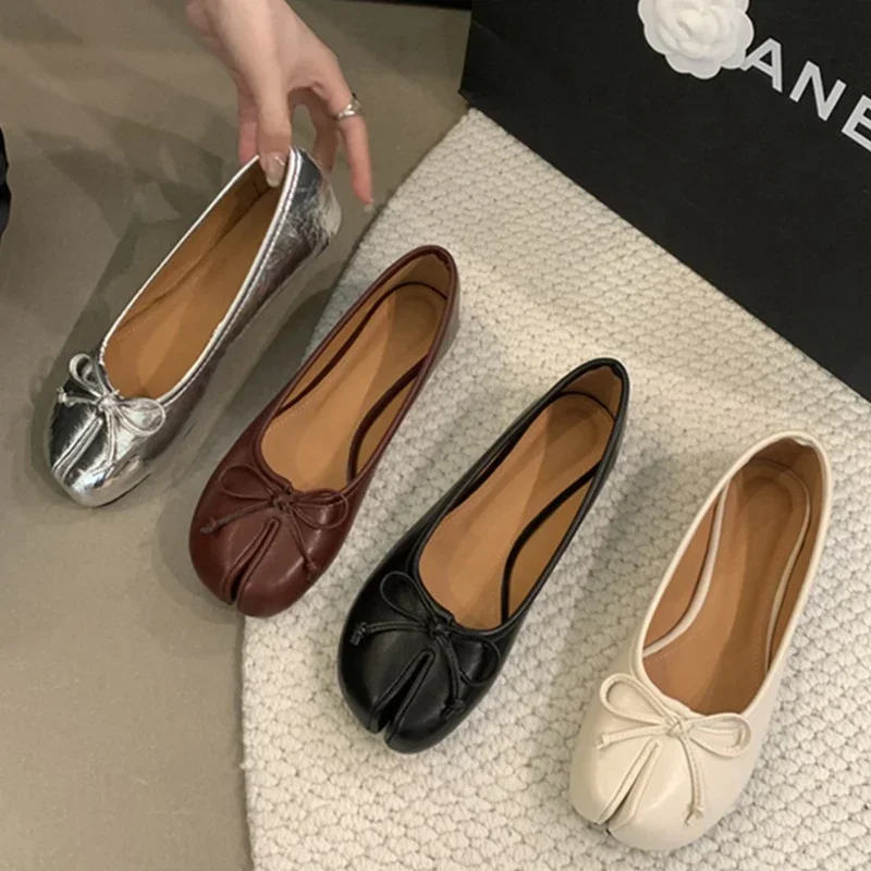 2025 Women Flats Soft Ballet Shoes Slip On Loafers Soft Moccasins Tabi Ninja Casual Shoes Mujer Ladies Shoes Bow Knot Mujer