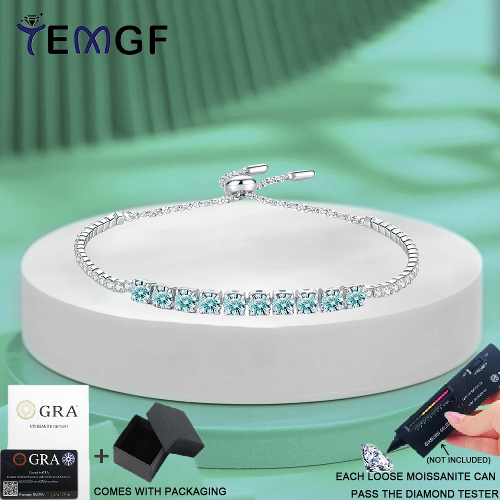

TEMGF S925 Sterling Silver Bracelet Full Moissanite Inlay Light Luxury Sparkling Fine Jewelry GRA Certification Birthday Gifts