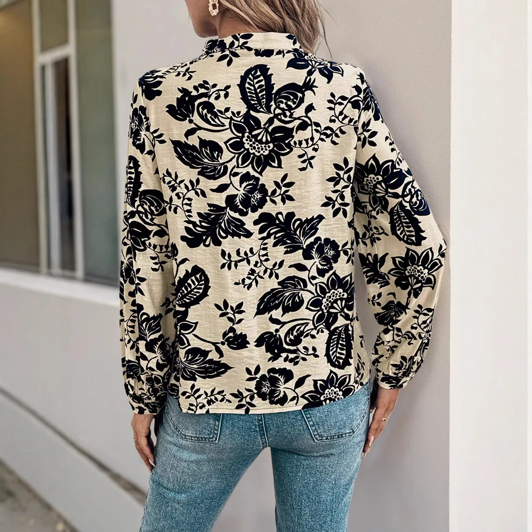 Chemisiers femmes chemise à manches longues hauts imprimé col montant Y2k Streetwear haut élégant épissure décontracté chemises de travail 2025 automne