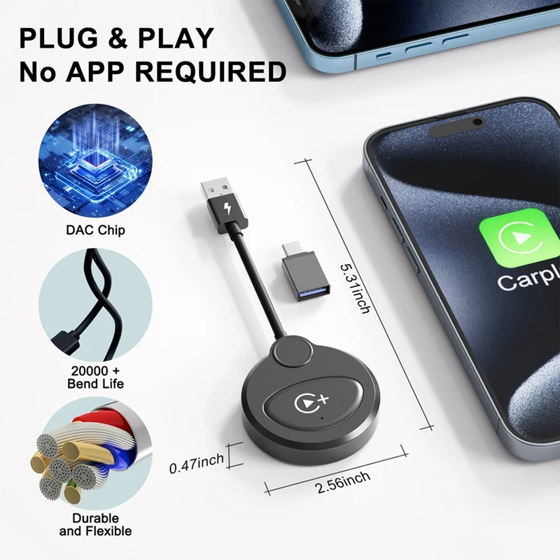Wireless Carplay Adapter With Youtube Tiktok Apple Carplay Usb Dongle Converter Support Online Update Plug And Play