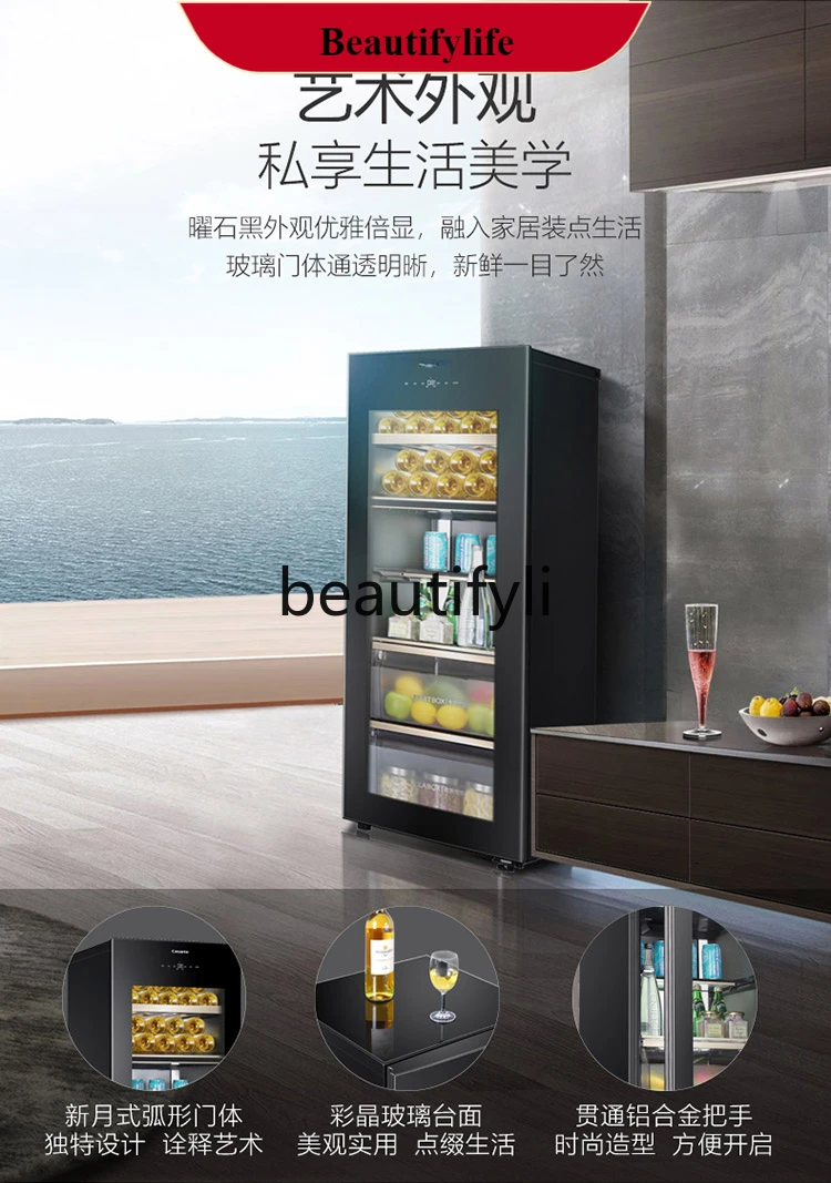 

E132 192 liters double temperature area office ice bar tea fruit and vegetable refrigeration vertical refrigerator transparent d