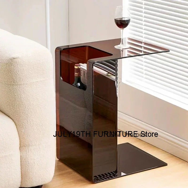 C-shape Acrylic Clear Side Table Tea Table Living Room Side Tables Nordic Bedroom Transparent Corner Table with Storage