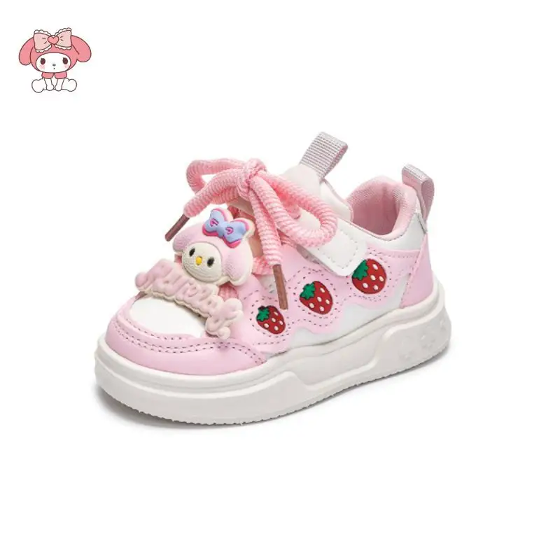Sanrios menina sapatos esportivos sapatos de couro moda estudante morango minha melodia antiderrapante dos desenhos animados confortável all-match doce presente