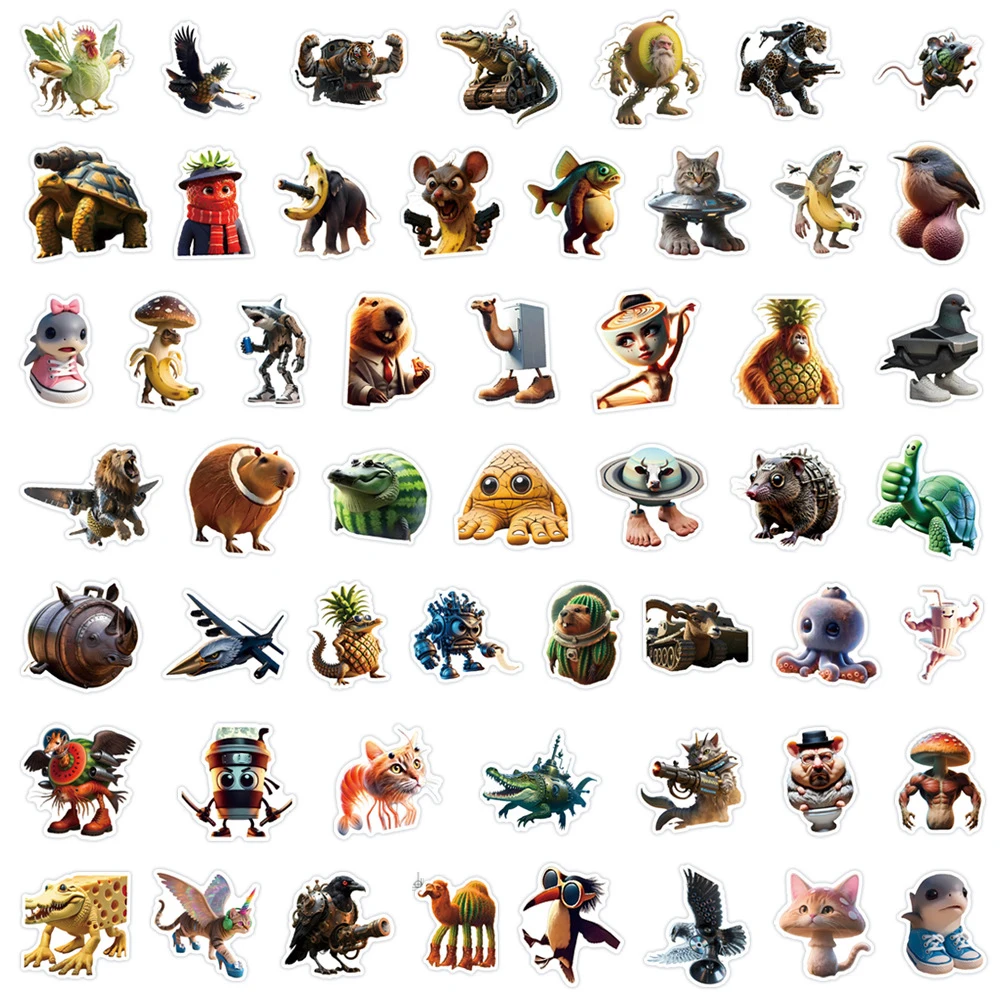 10/30/50/100 Stück italienische Brainrot-Aufkleber, Tung, Sahur, lustige abstrakte Tieraufkleber für Koffer, Gitarre, wasserfester Aufkleber, Spielzeug