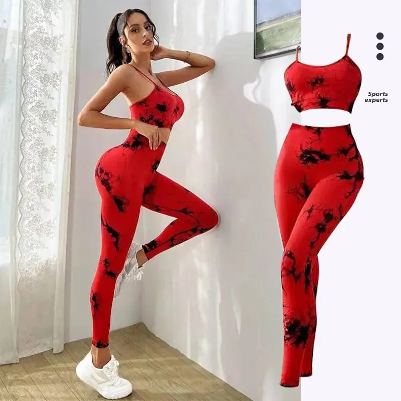 Tie Dye joga damski dres Fitness zestawy do jogi odzież sportowa biustonosz treningowy + legginsy z wysokim stanem odzież gimnastyczna bezszwowe garnitury sportowe